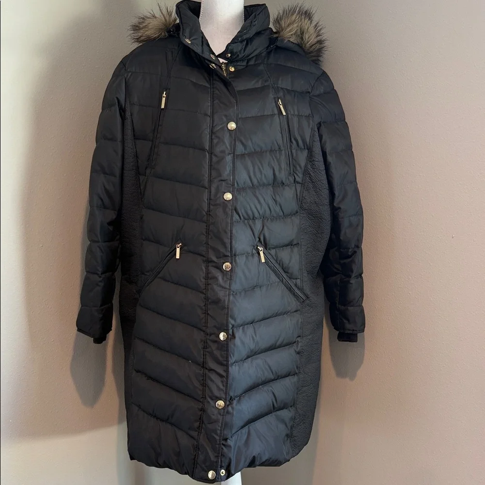 Michael Kors | Puffer Coat with Faux Fur Trim | Black | Plus 1X